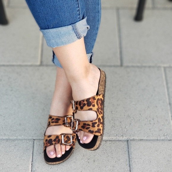 Leopard double strap footbed cork sandals - Picture 2 of 6